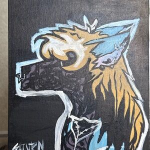 Modern Wolf Canvas Art in Black, Blue, and Gold